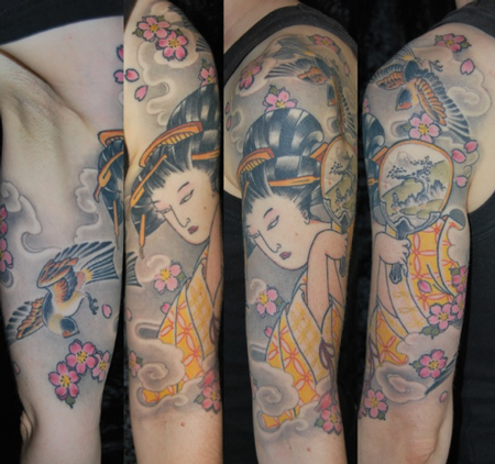 tattoos/ - Japanese Swallow and Geisha Tattoo - 61631